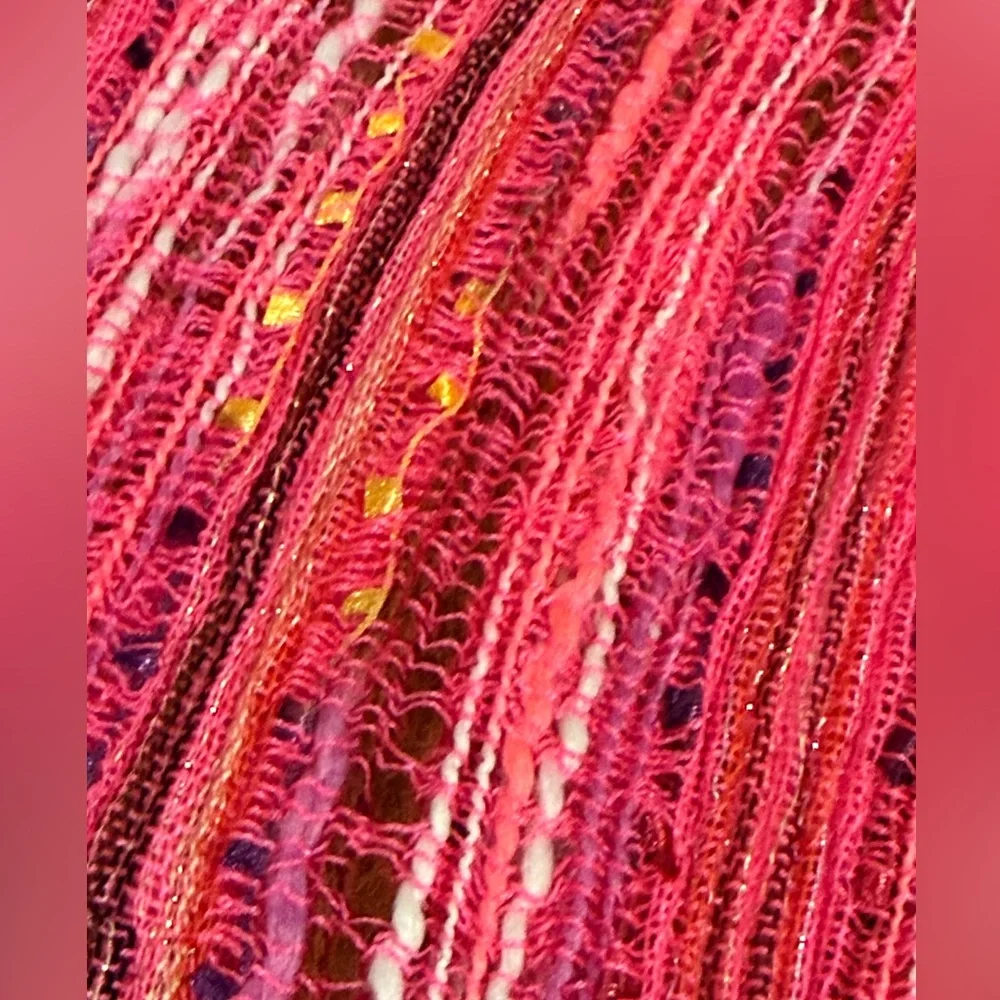 1 White Knit Scarf & Gold Threading + 1 Pink knit Scarf with Multicolor Accents!